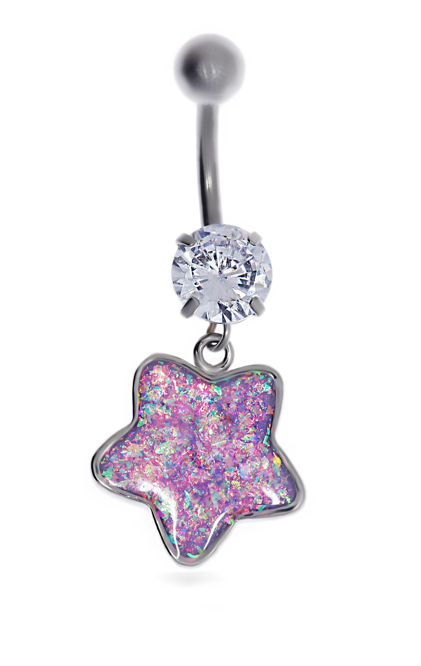 Kadın Pembe Yıldız Model Çelik Piercing
