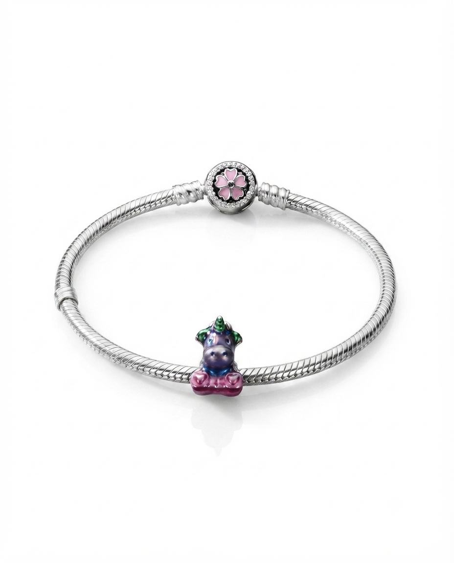 Kadın Renkli Unicorn Model Gümüş Charm