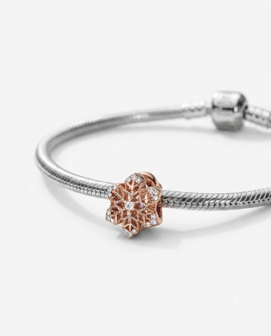 Kadın Rose Renk Kar Tanesi Model Gümüş Charm