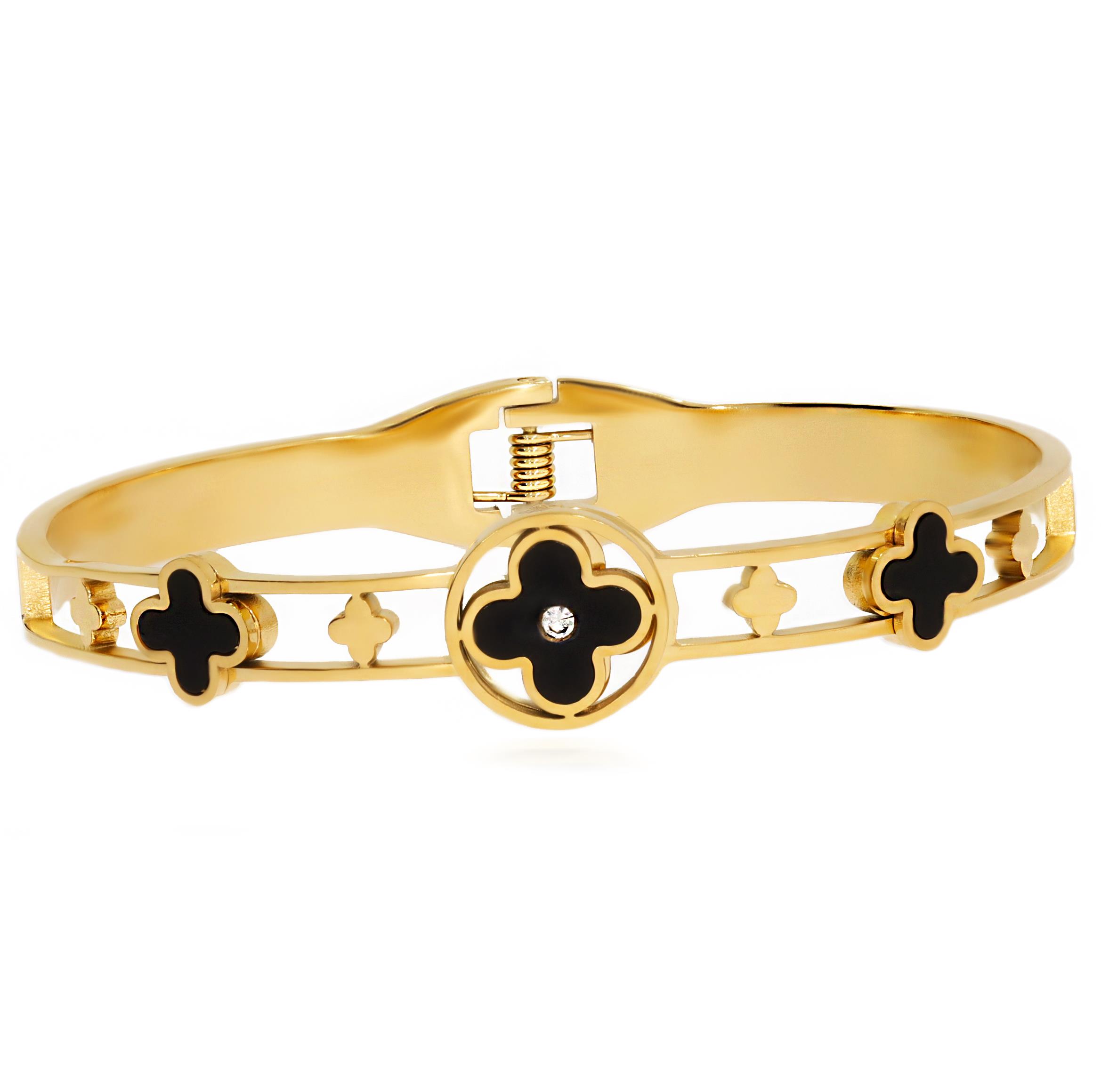 Kadın Siyah Yonca Model Çelik bilezik