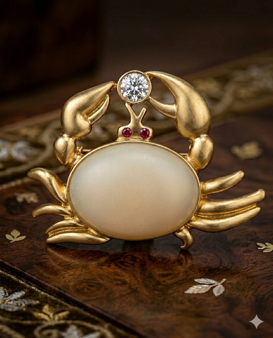 Kadın Yengeç Model Gold Detay Broş  