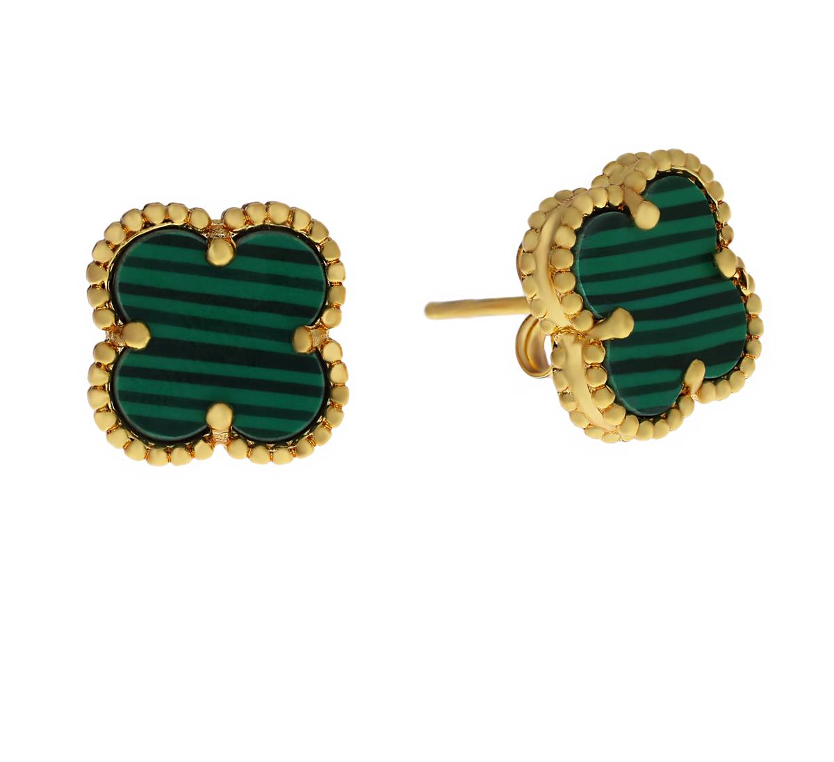 Kadın Yeşil Yonca Model Çelik Küpe 