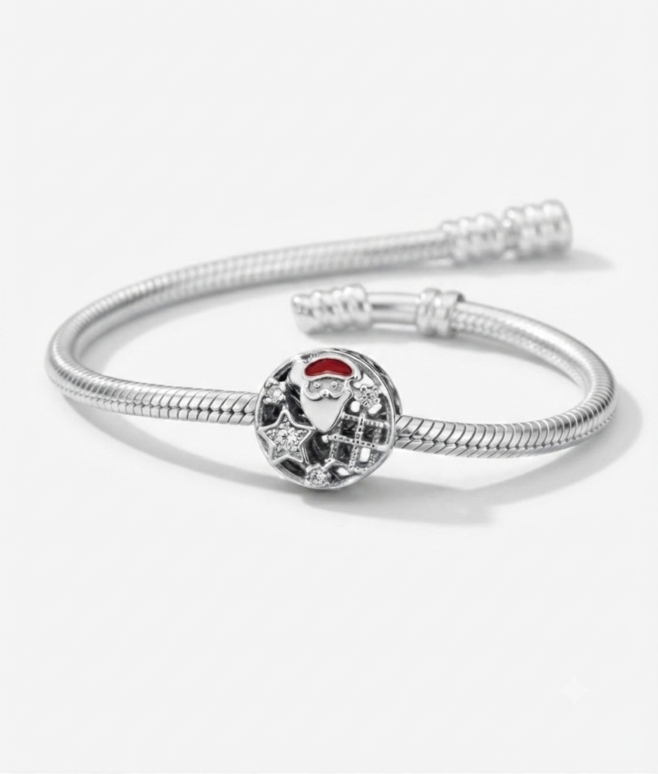 Kış Temalı Noel Baba Model Gümüş Charm