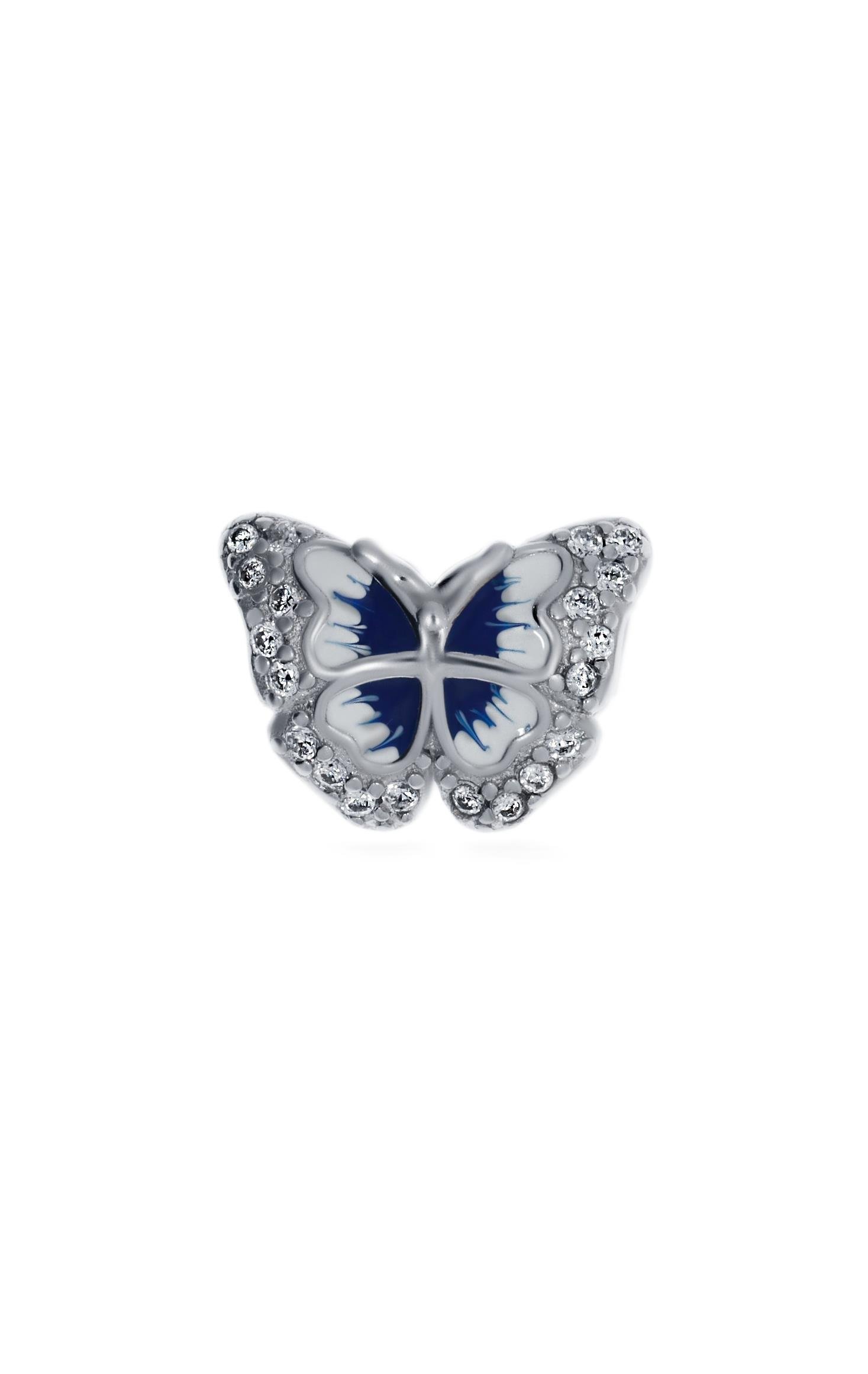 Mavi Renk Kelebek Model  Işıltılı Gümüş Charm