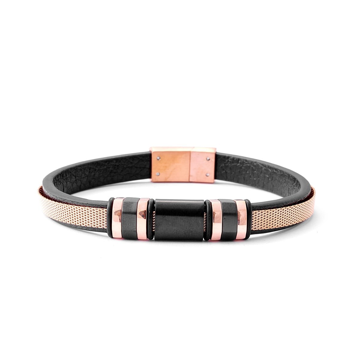 Paslanmaz Çelik Hakiki Deri Alerji Yapmaz Üzeri Örgü Model Bakır Renk Erkek Bileklik