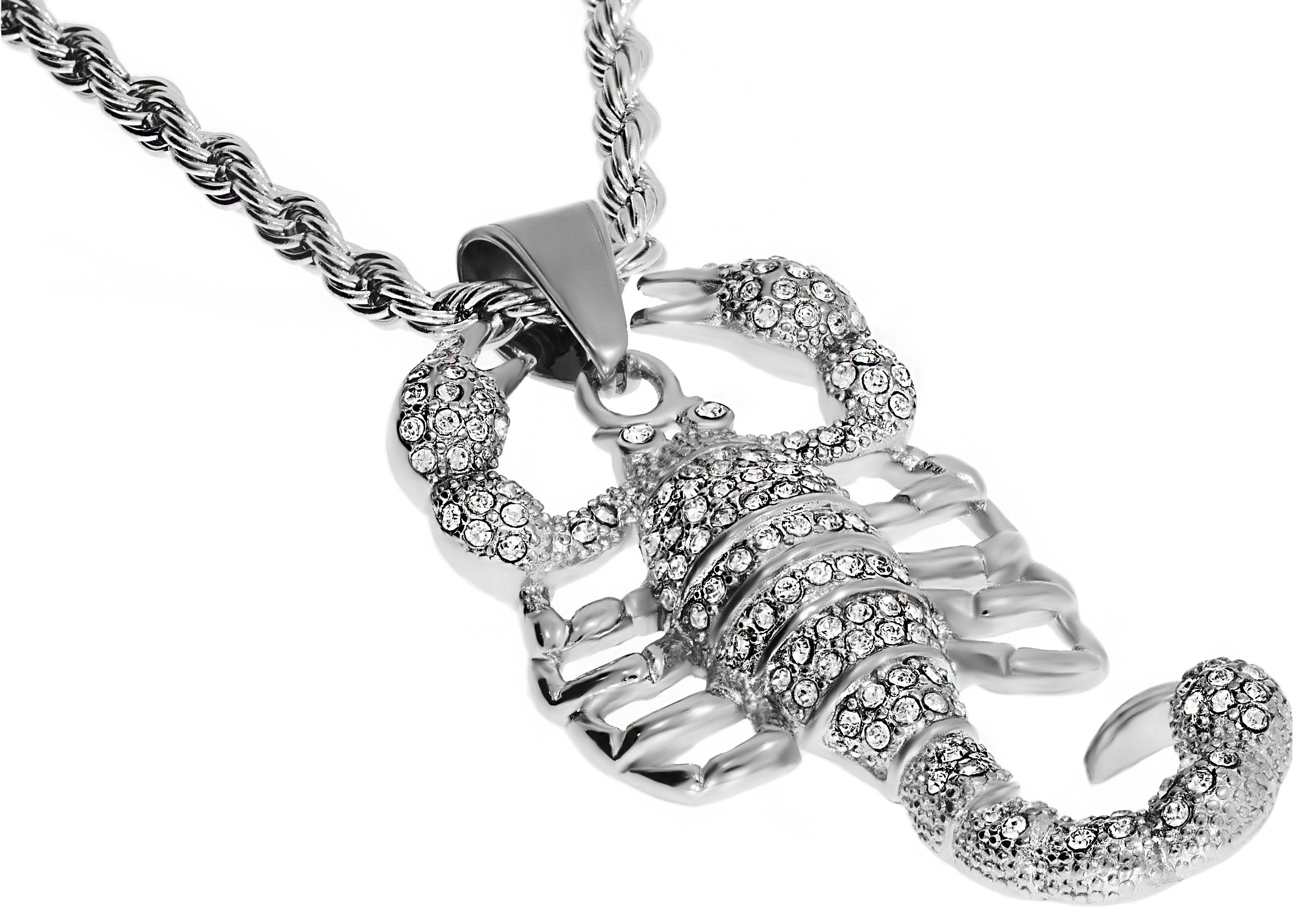 Unisex Akrep Model Taşlı Çelik Kolye