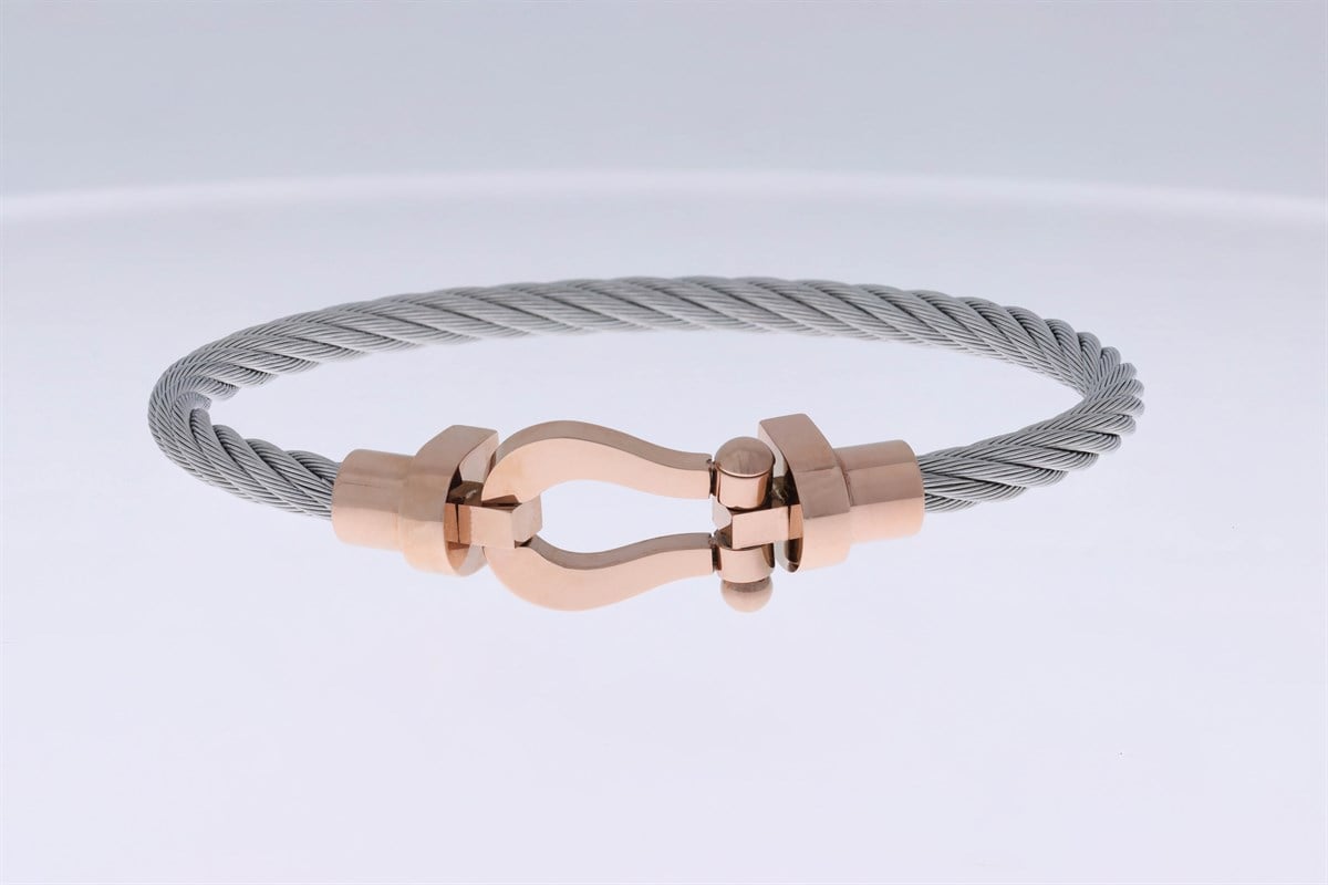 Unisex Gümüş Renk Rose Detay Çelik Bileklik