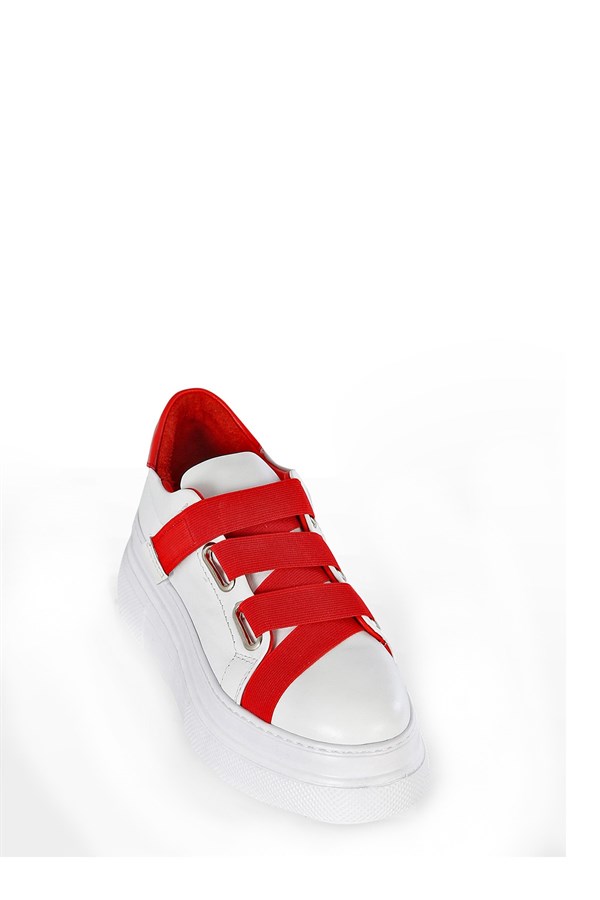 CAPELLA Beyaz Deri Kırmızı Lastik Detaylı Sneakers