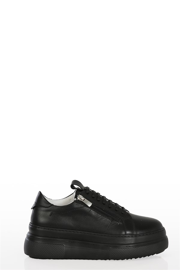 OMEGA Siyah Deri Fermuar Detaylı Sneakers