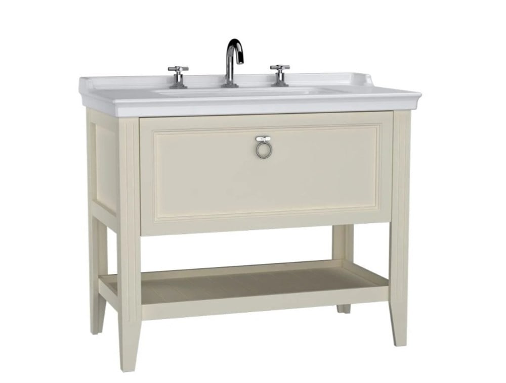 Vitra Valarte Lavabo Dolabı 100 cm Çekmeceli Etajerli Lavabolu Üç Armatür Delikli Mat Fildişi 62194
