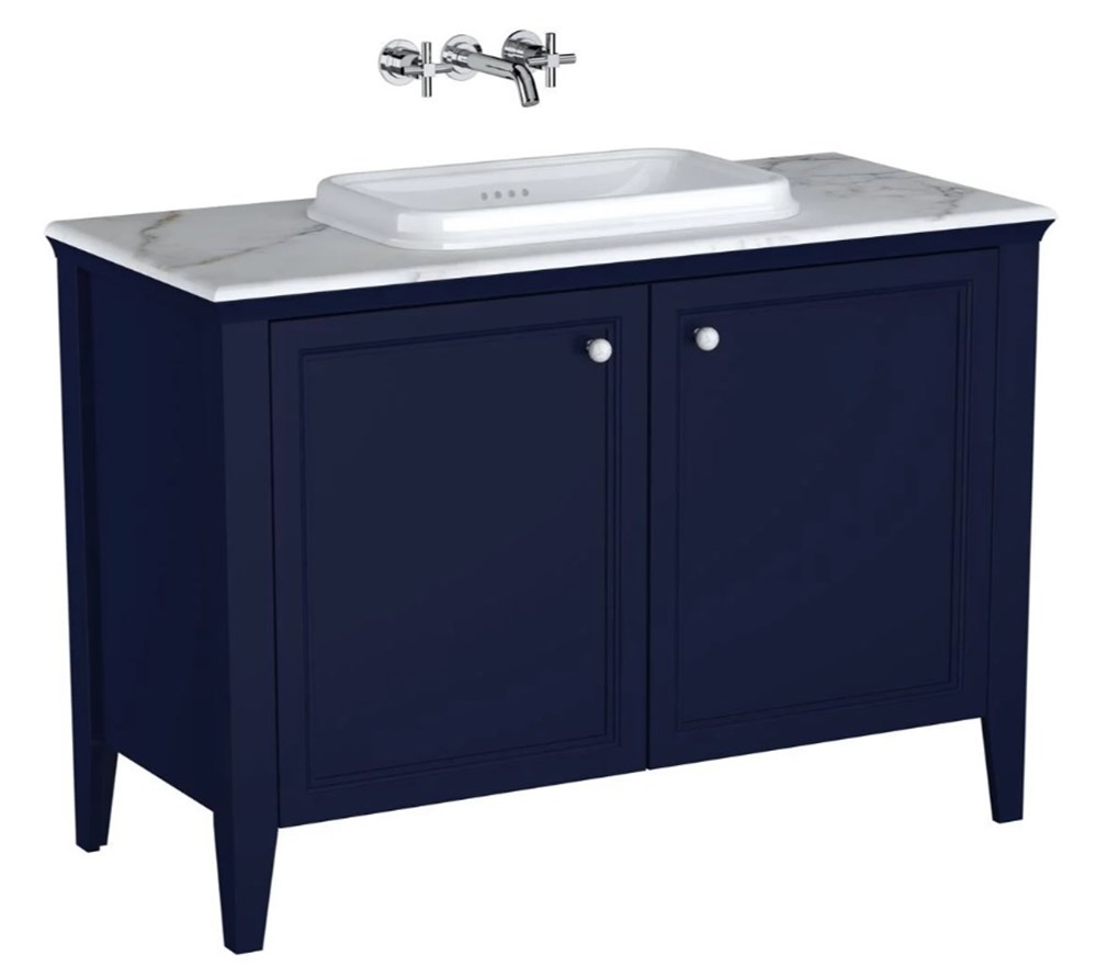 Vitra Valarte Neo Lavabo Dolabı 120 cm kapaklı, tezgahüstü lavabolu, mermer tezgahlı, Çelik Mavisi 65774
