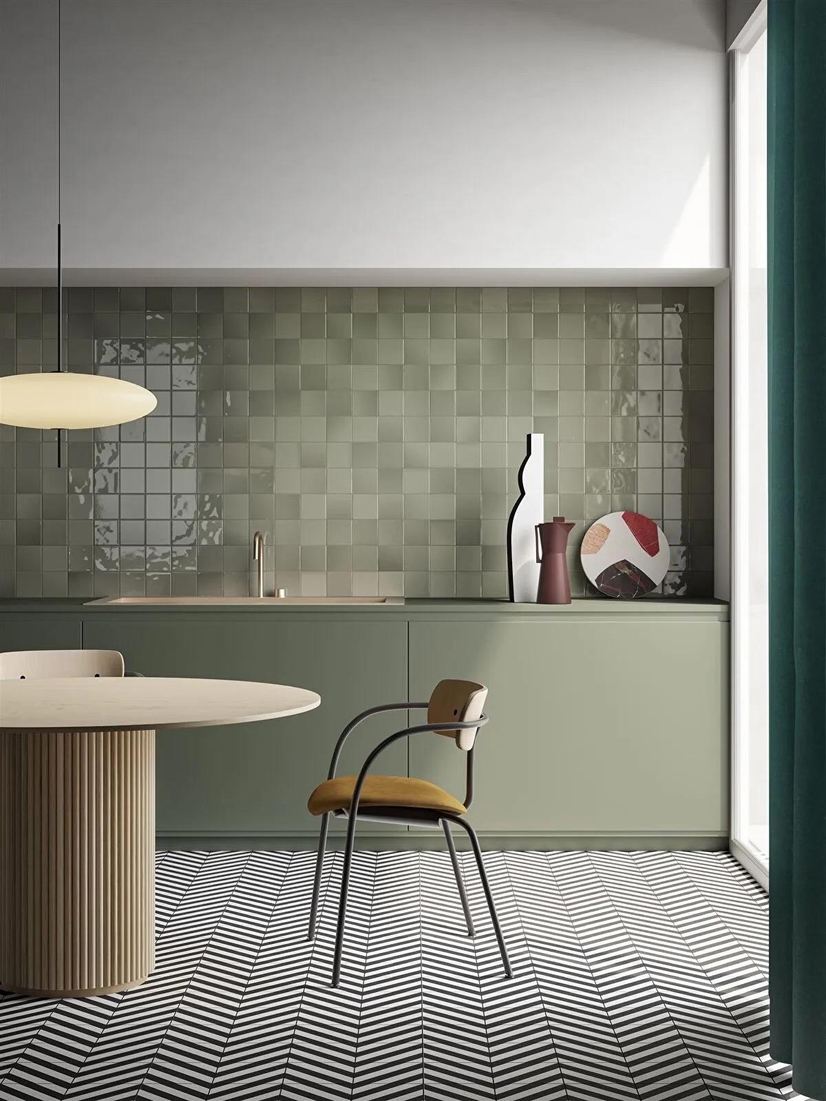 VitrA 10X10 Retromix Yosun Gri Parlak Yer ve Duvar Seramiği - K94993280001VTE0