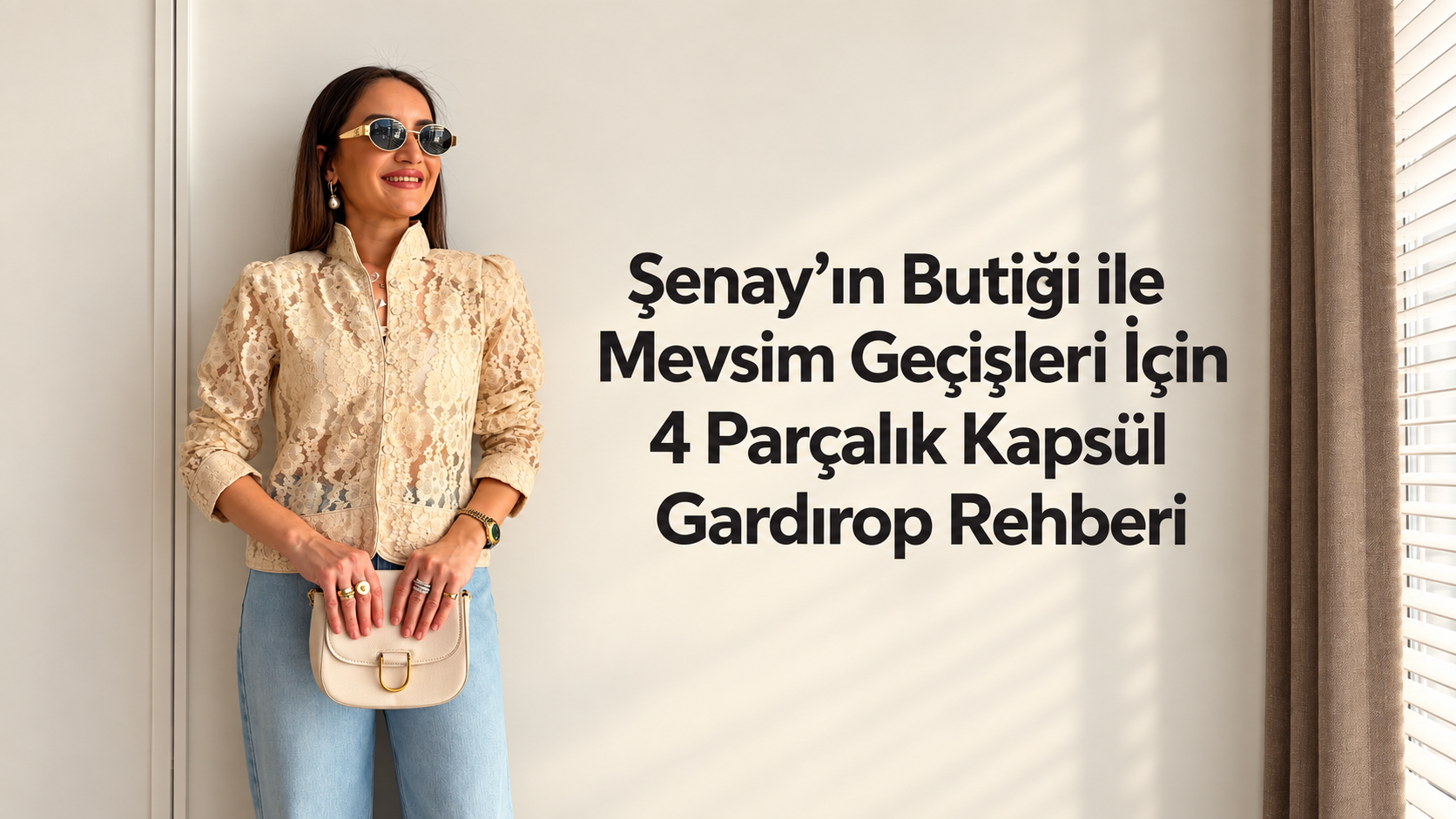 Dantel ceket ve jean giyen kadın ile mevsim geçişleri için kapsül gardırop rehberi