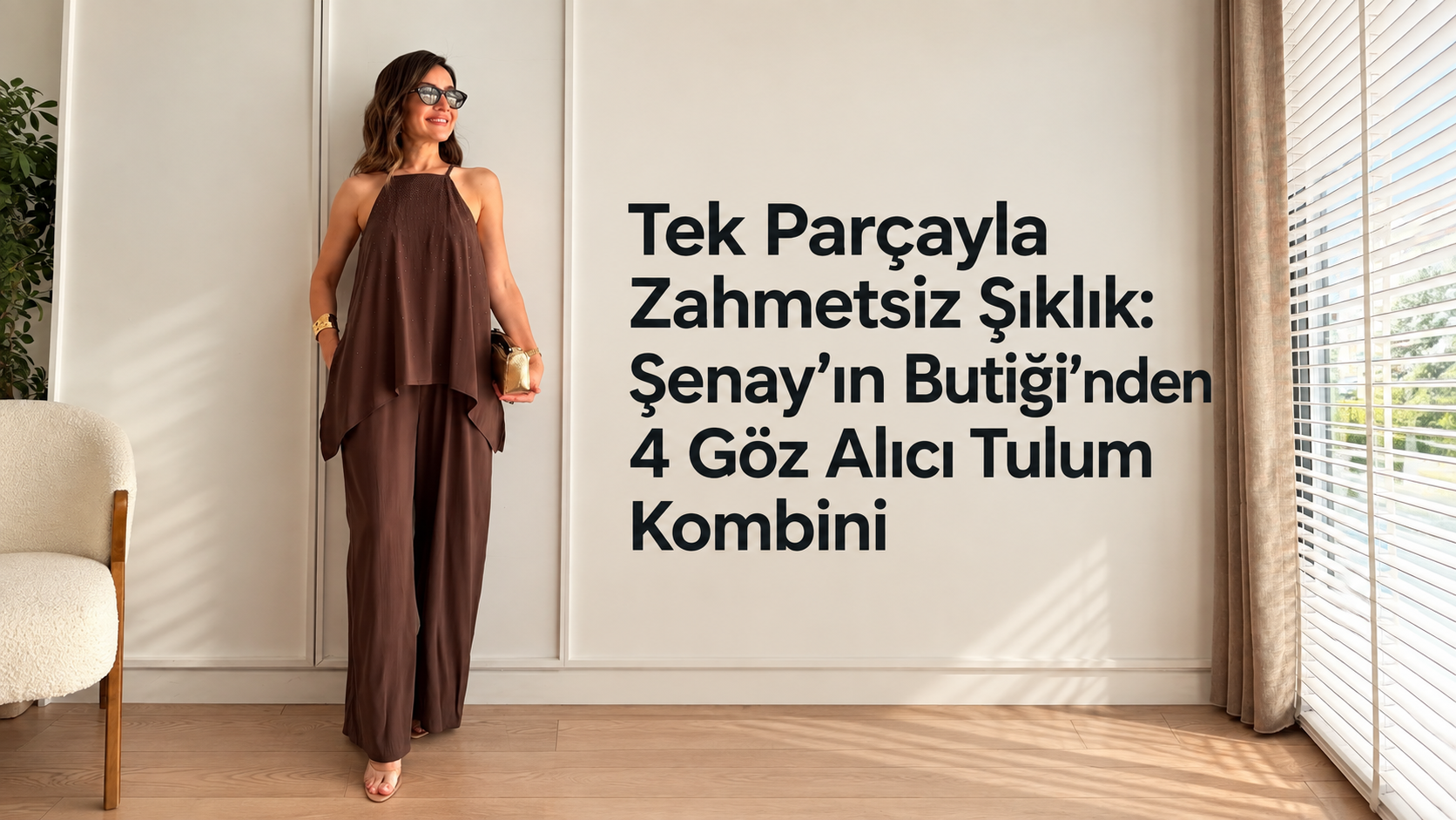 ahverengi tulum giyen kadın ile dört göz alıcı tulum kombini