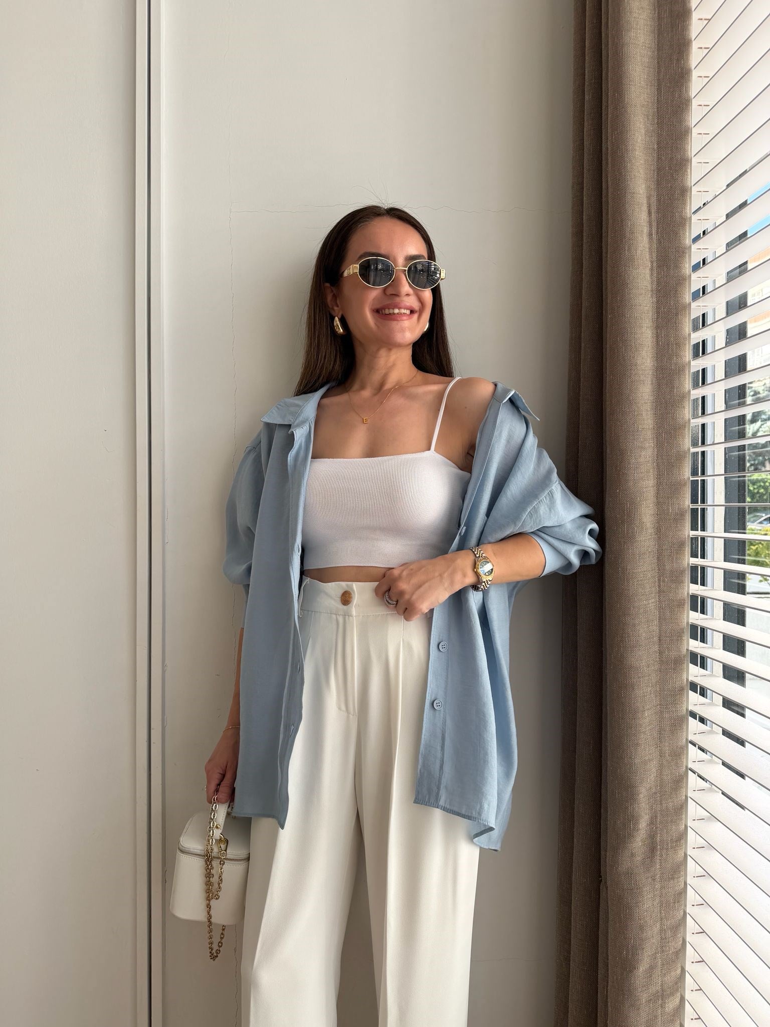 Açık mavi Lüx Kalite Oversize Gömlek 4612