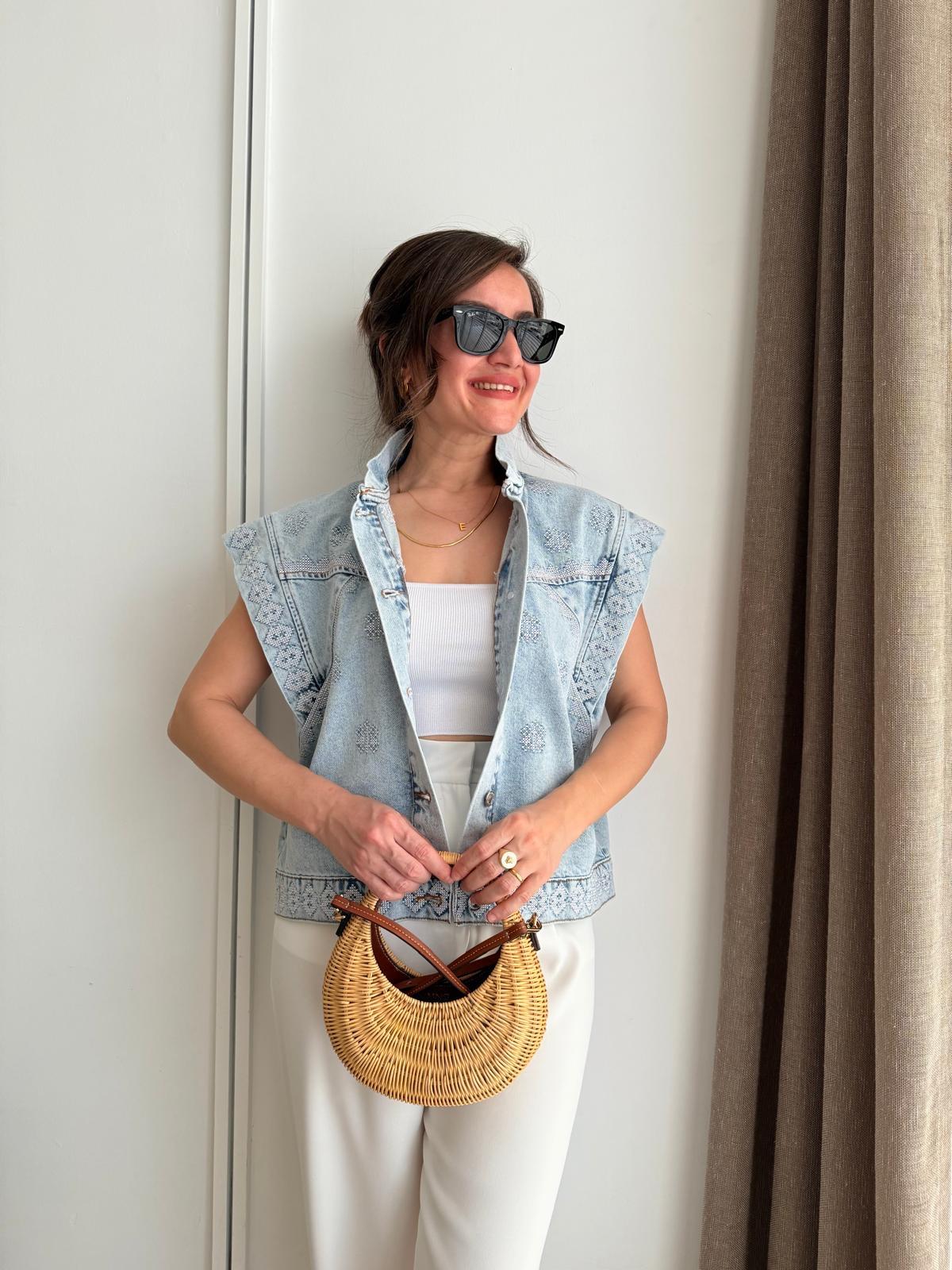 Açık mavi Nakış Detaylı Tasarım Yelek 2785