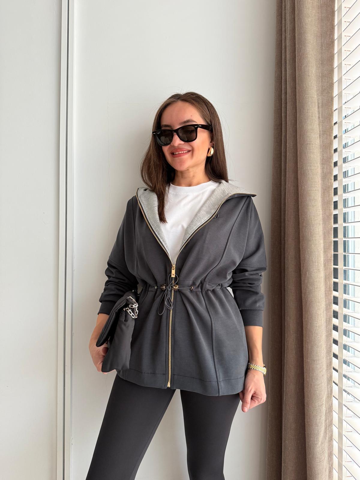 Antrasit Bel Detaylı Fermuarlı Modal Ceket 8972