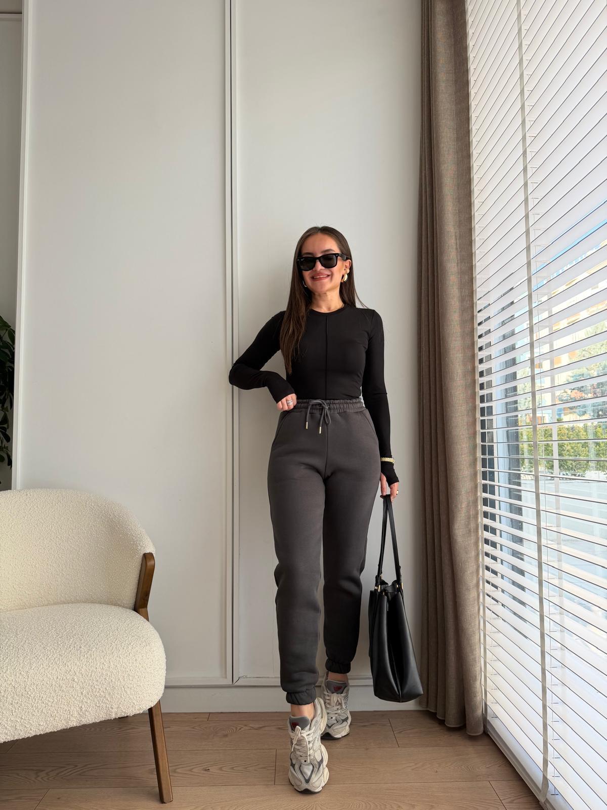 Antrasit Cepli Şardonlu Eşofman 1005