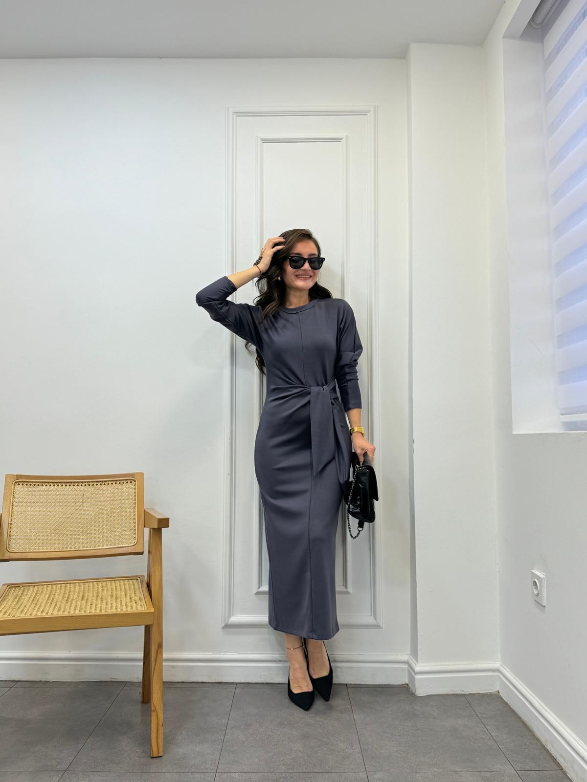 Antrasit Önü Bağlamalı Elbise 244177