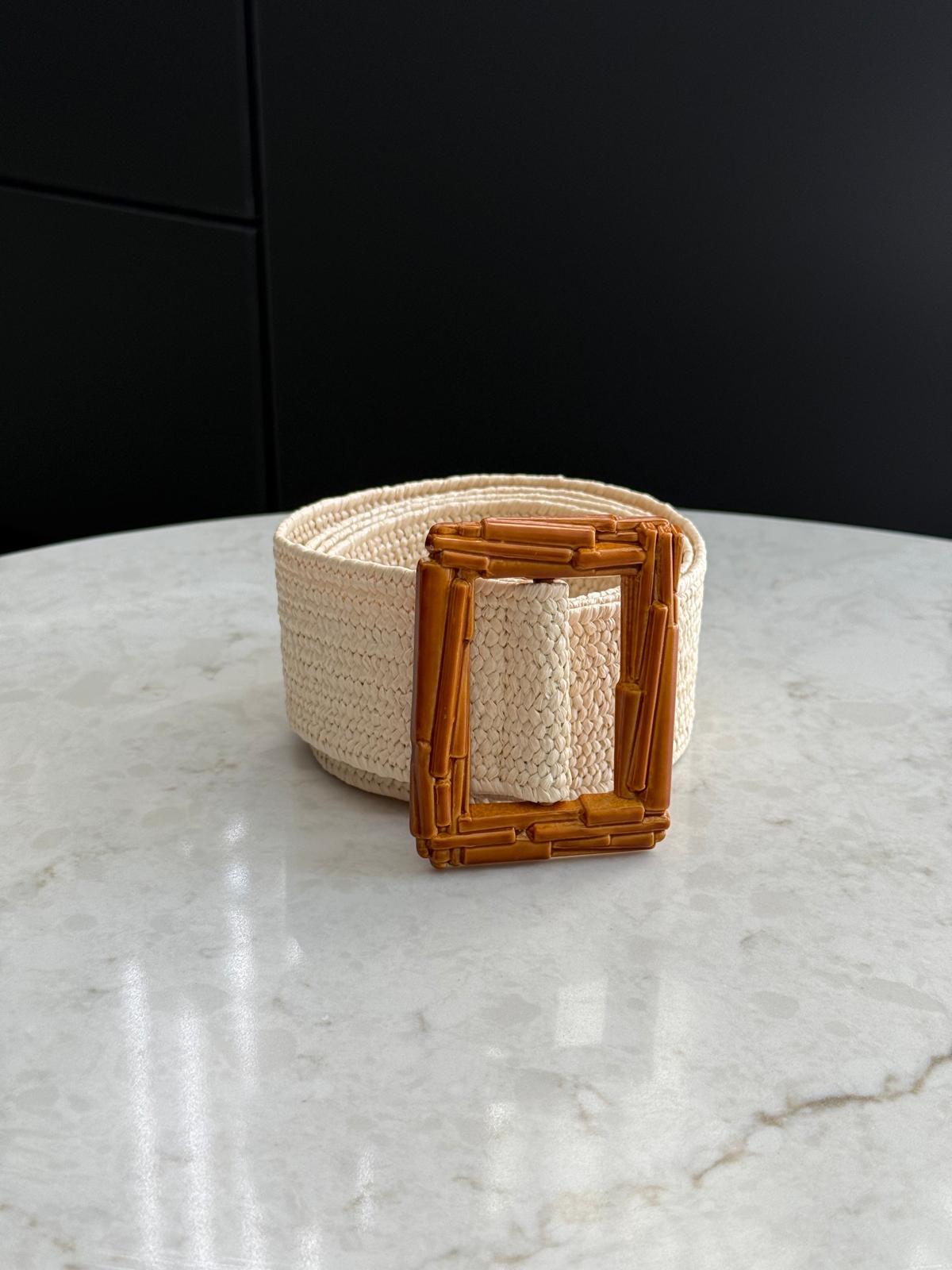 Bej Dikdörtgen Tokalı Hasır Kemer SB49