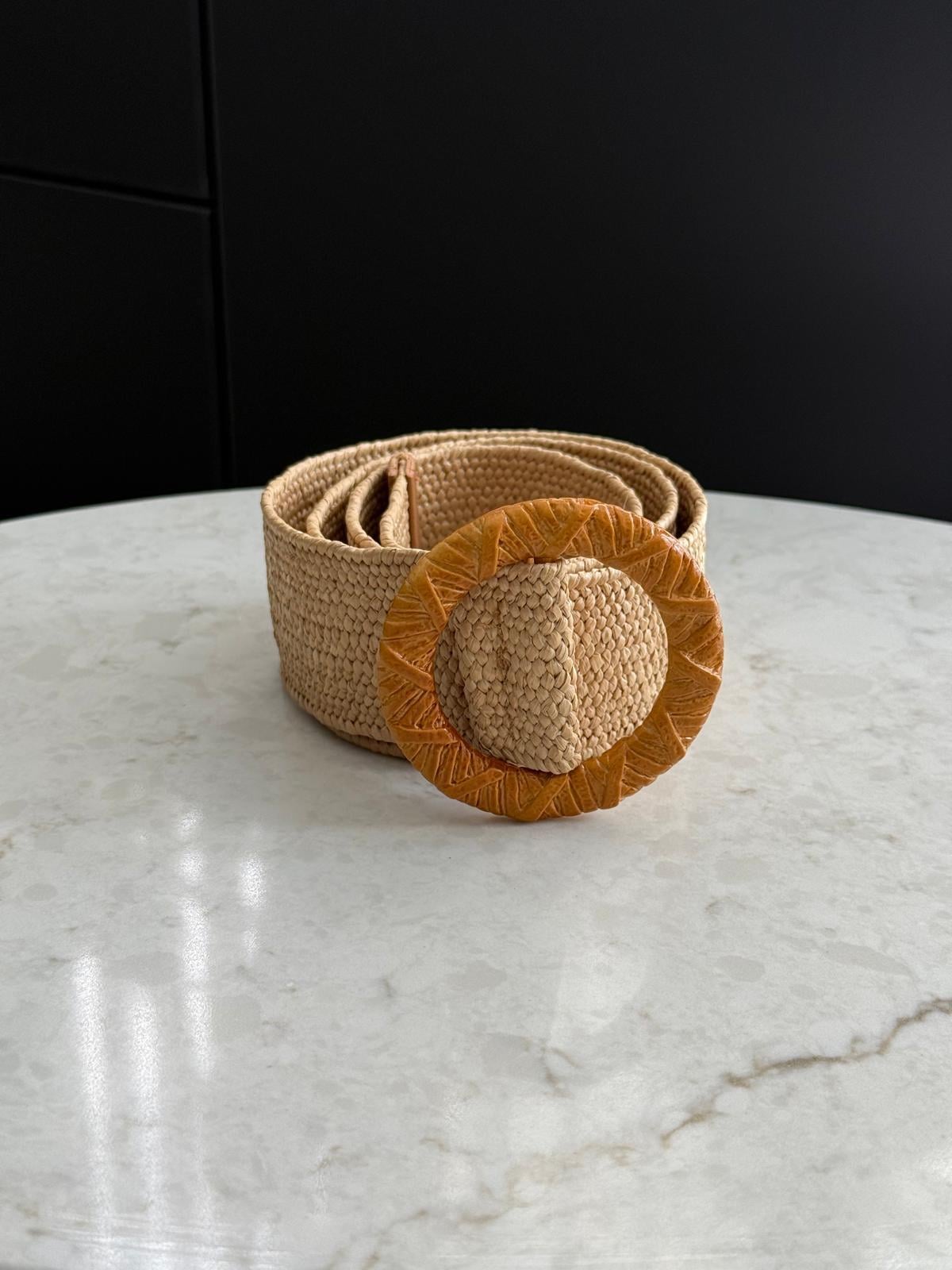 Bej Geniş Oval Tokalı Hasır Kemer SB47