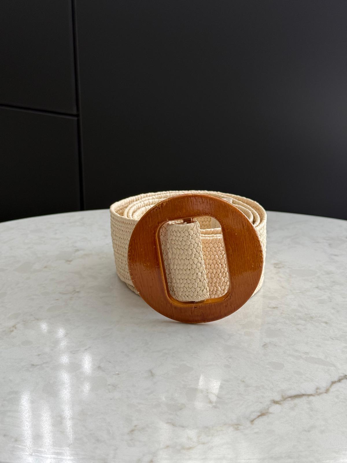 Bej Oval Tokalı Hasır Kemer SB48