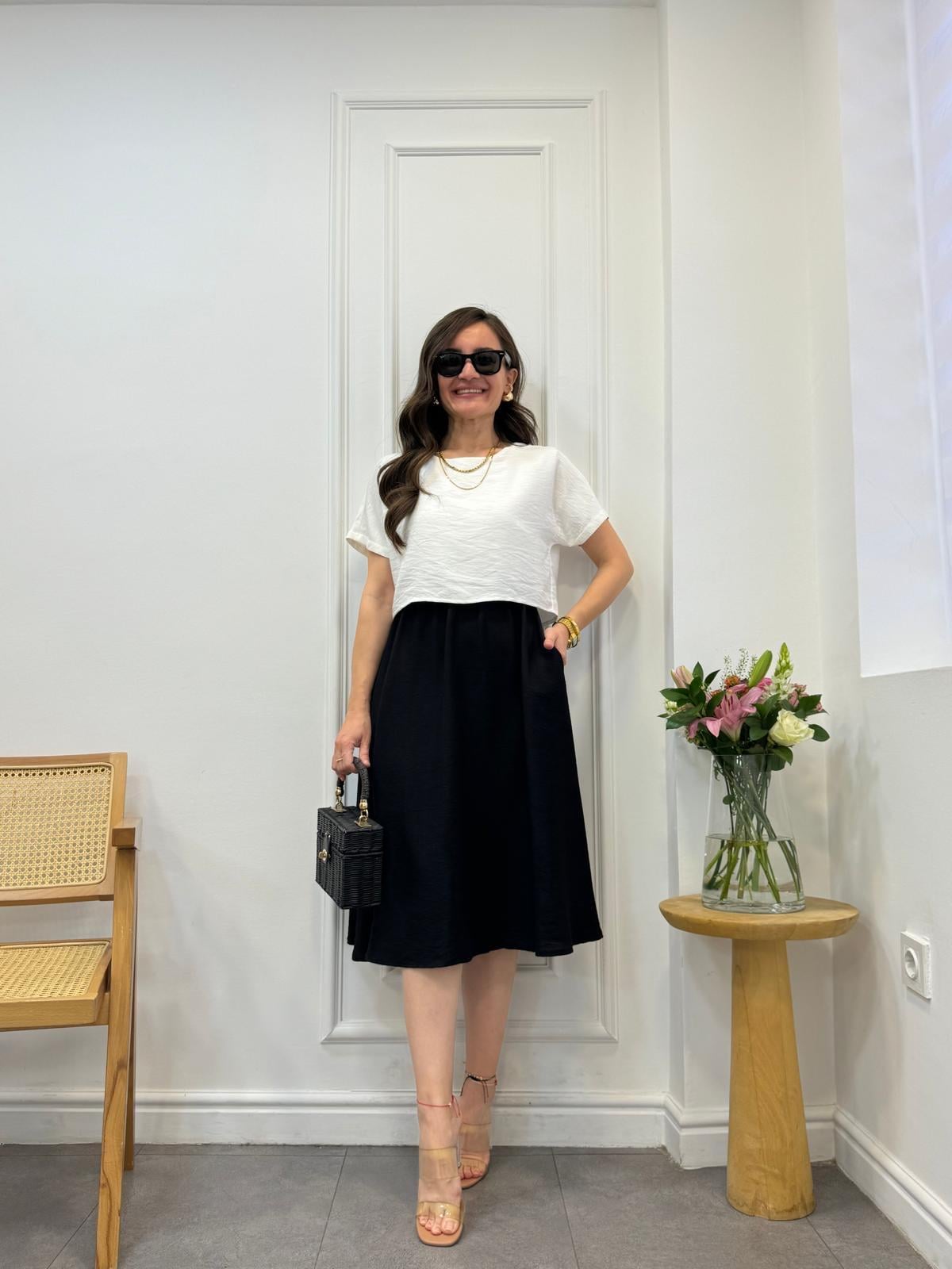 Beyaz Bluz Detaylı Aerobin Kumaş Elbise 103