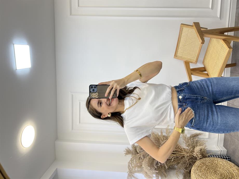 Beyaz Dik Yaka Basic Tshirt 3677