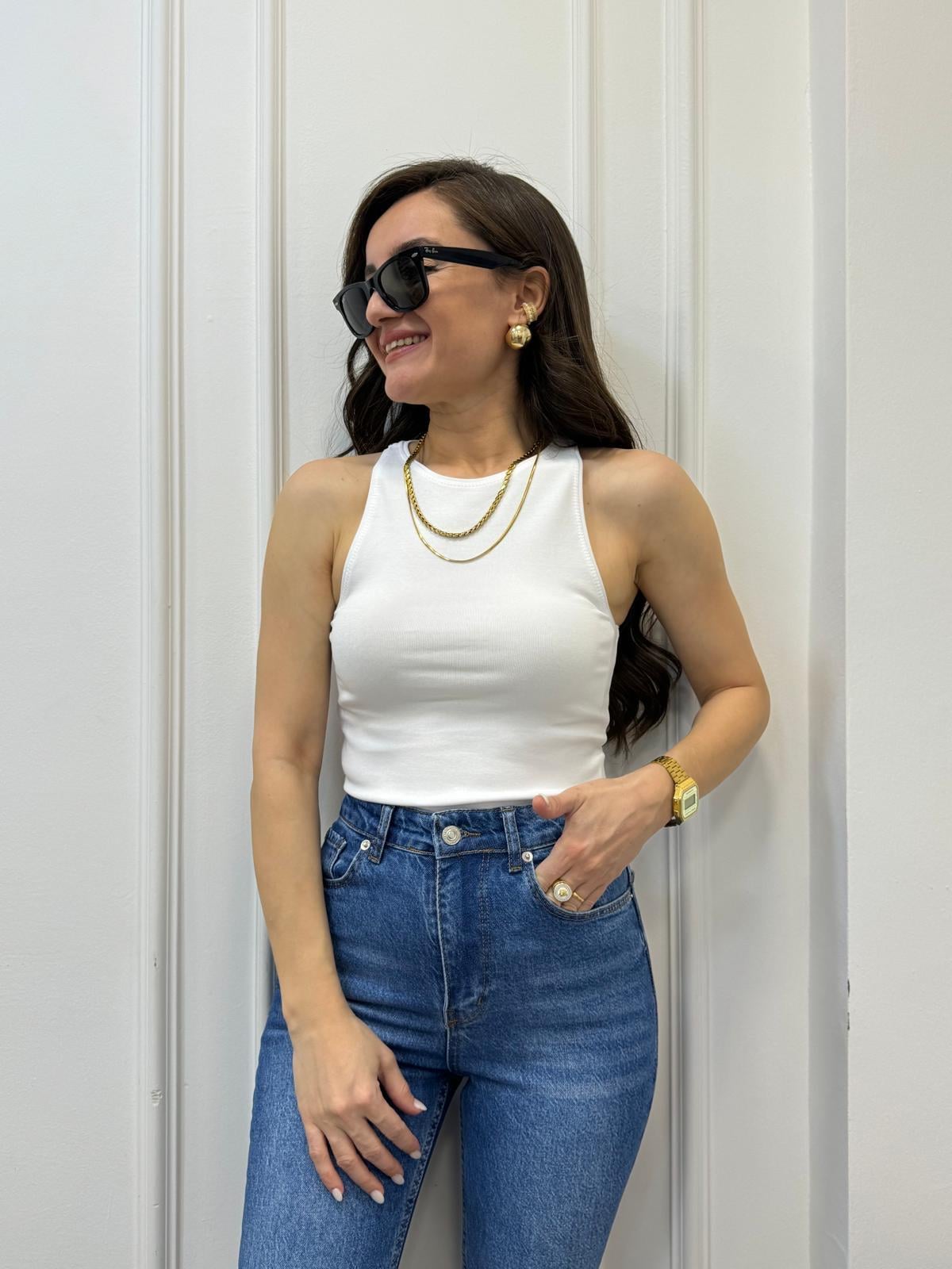 Beyaz Halter Yaka Atlet 3694