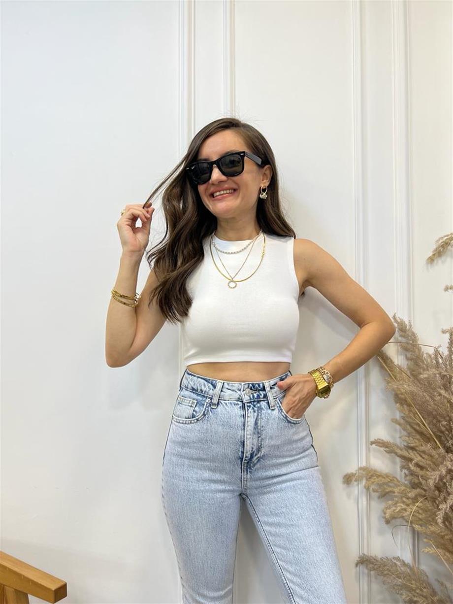 Beyaz Halter Yaka Crop 30125