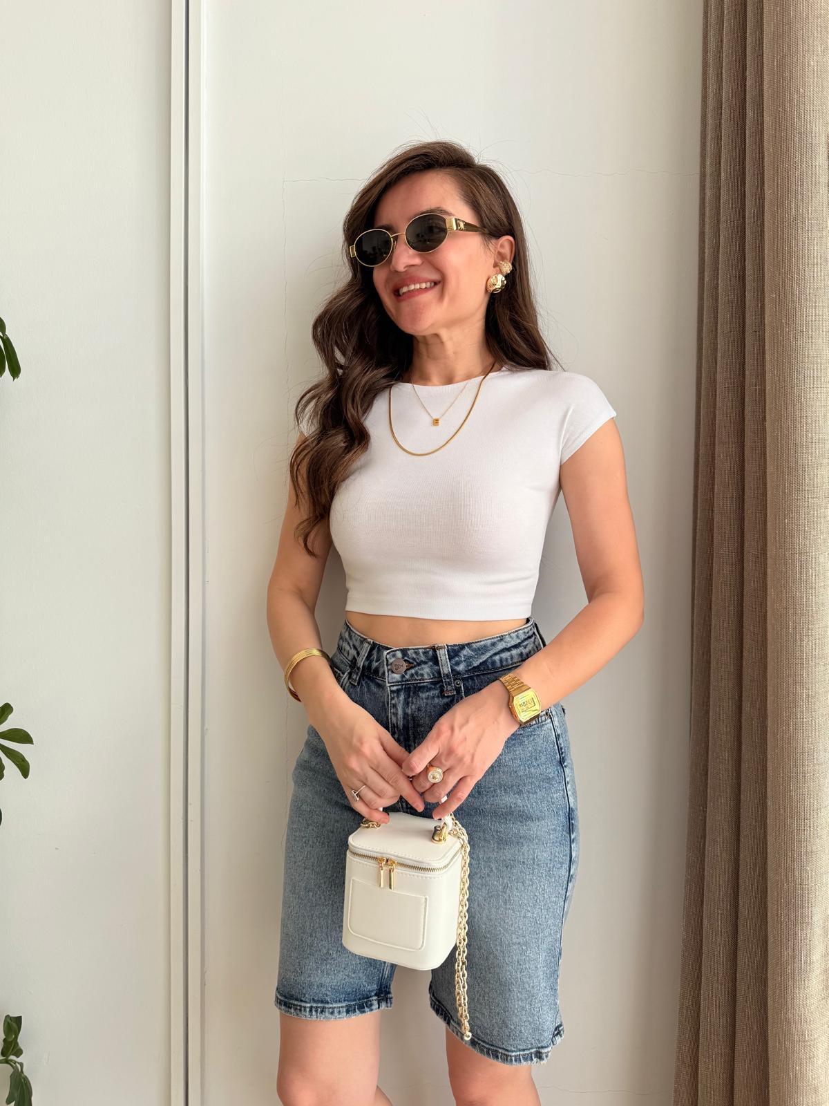 Beyaz Kısa Kol Crop 30528