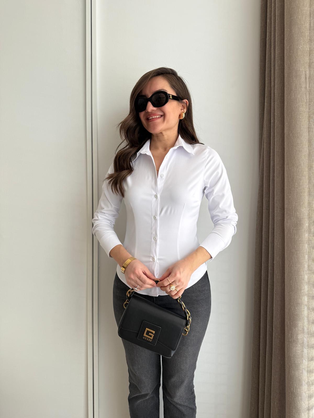 Beyaz Likralı Slim Fit Gömlek 4897