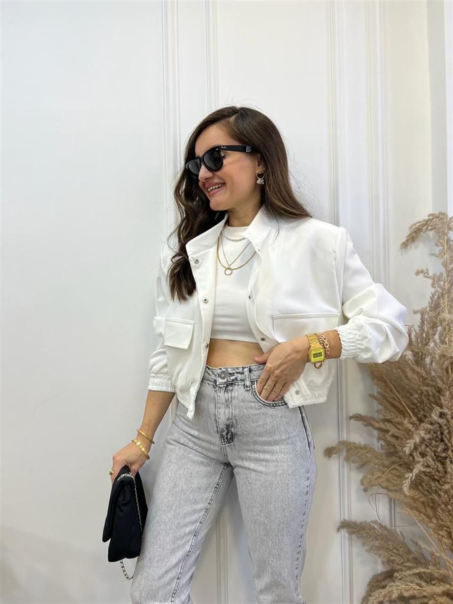 Beyaz Marka Model Dik Yaka Bomber Ceket 58325