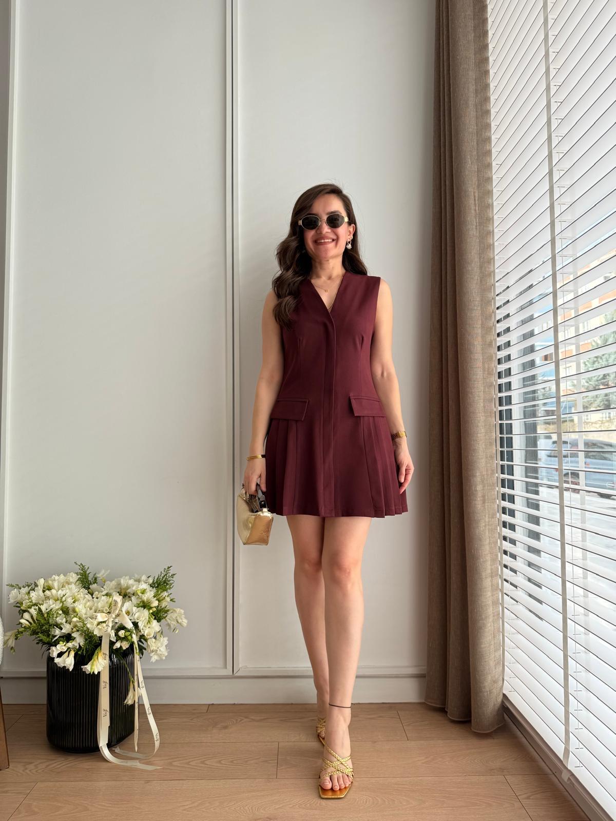 Bordo Cepli Piliseli Elbise 248179