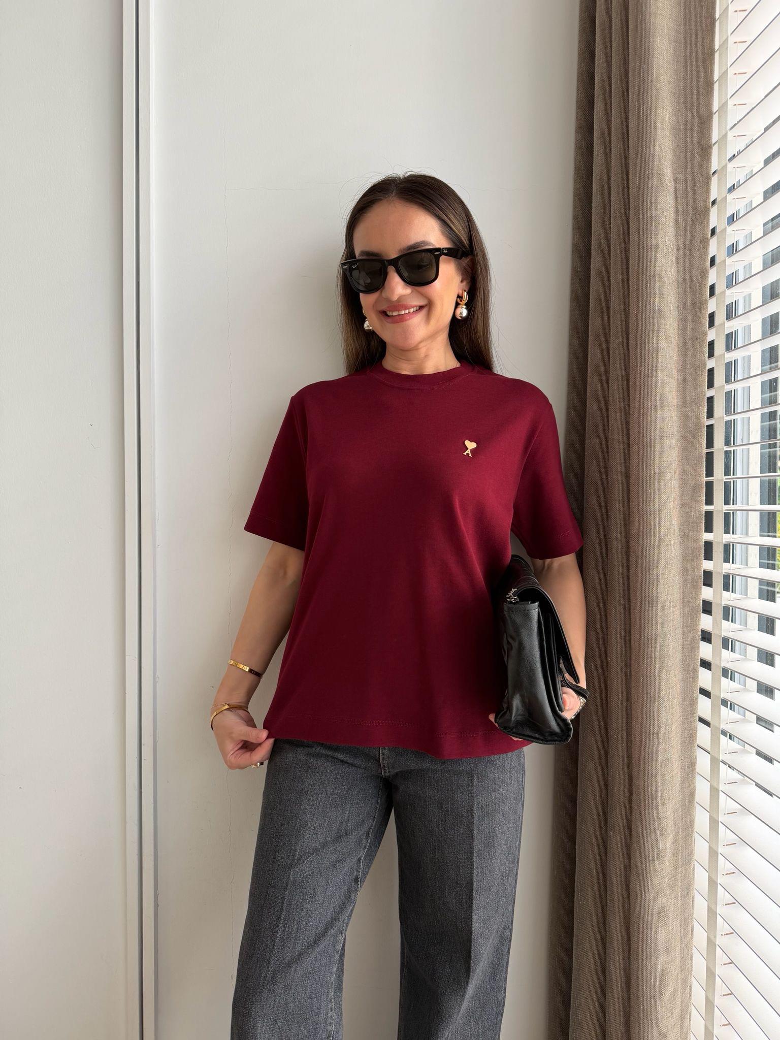 Bordo Orjinal Marka Kısa Kollu Tshirt 251115