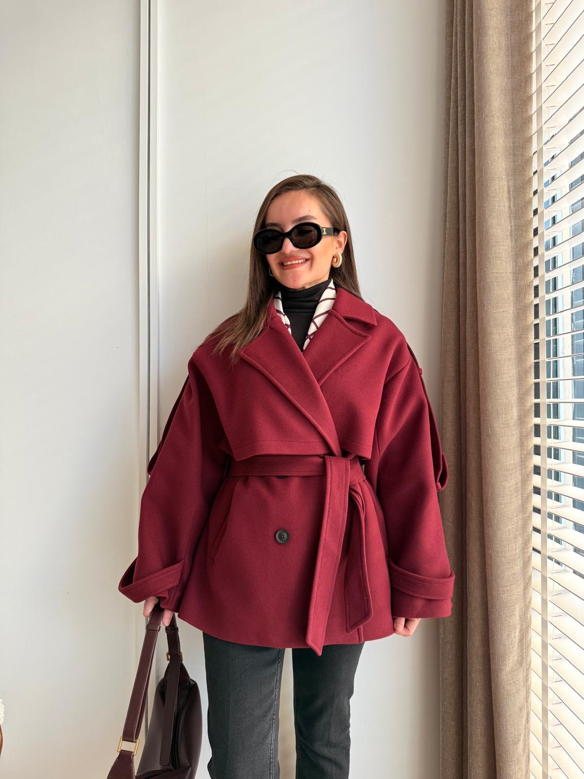Bordo Premium Seri Astarlı Kaşe Kaban 2571