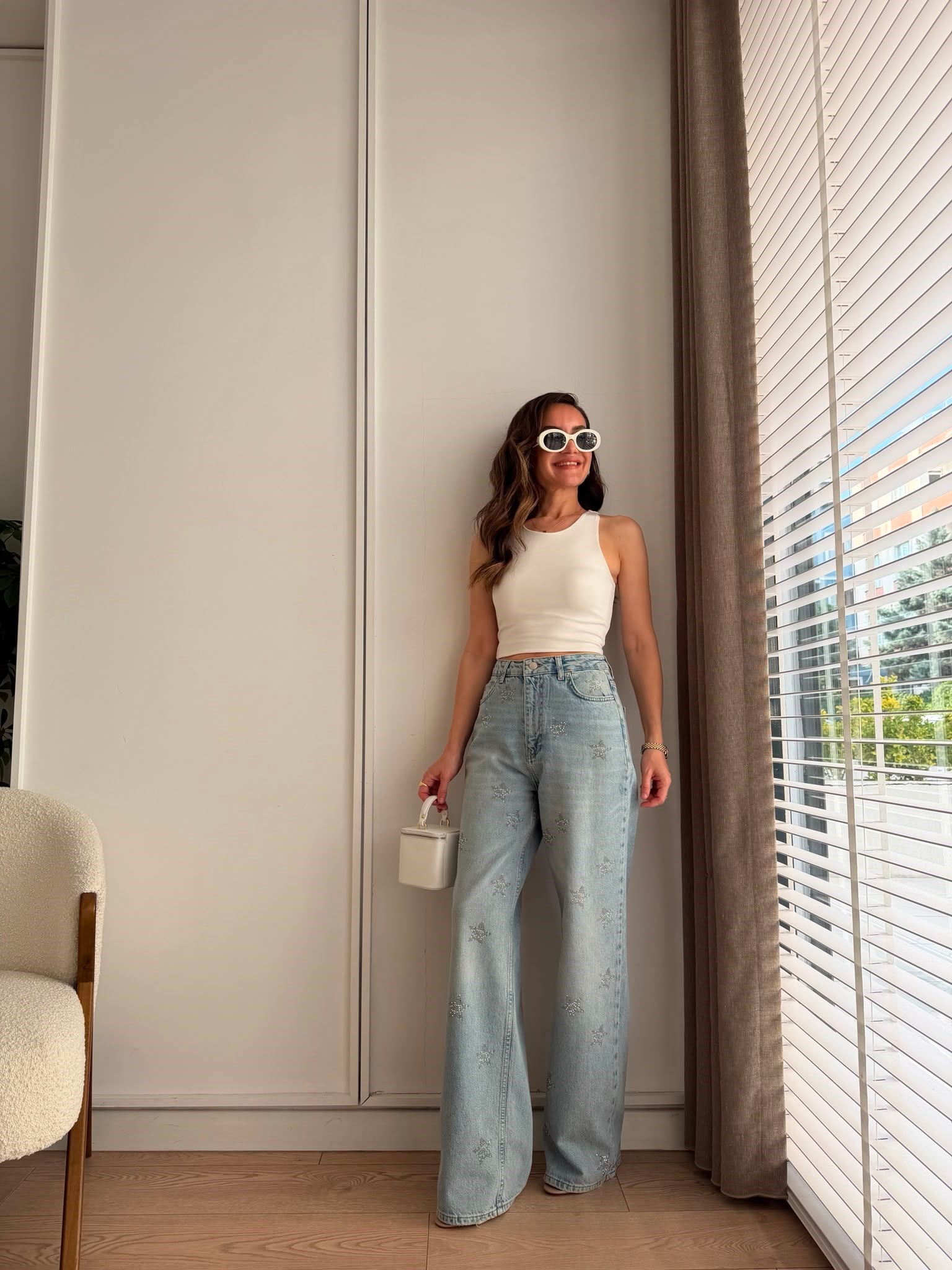 Buz mavisi Taşlı Yıldız Baskı Premium Jean 8290