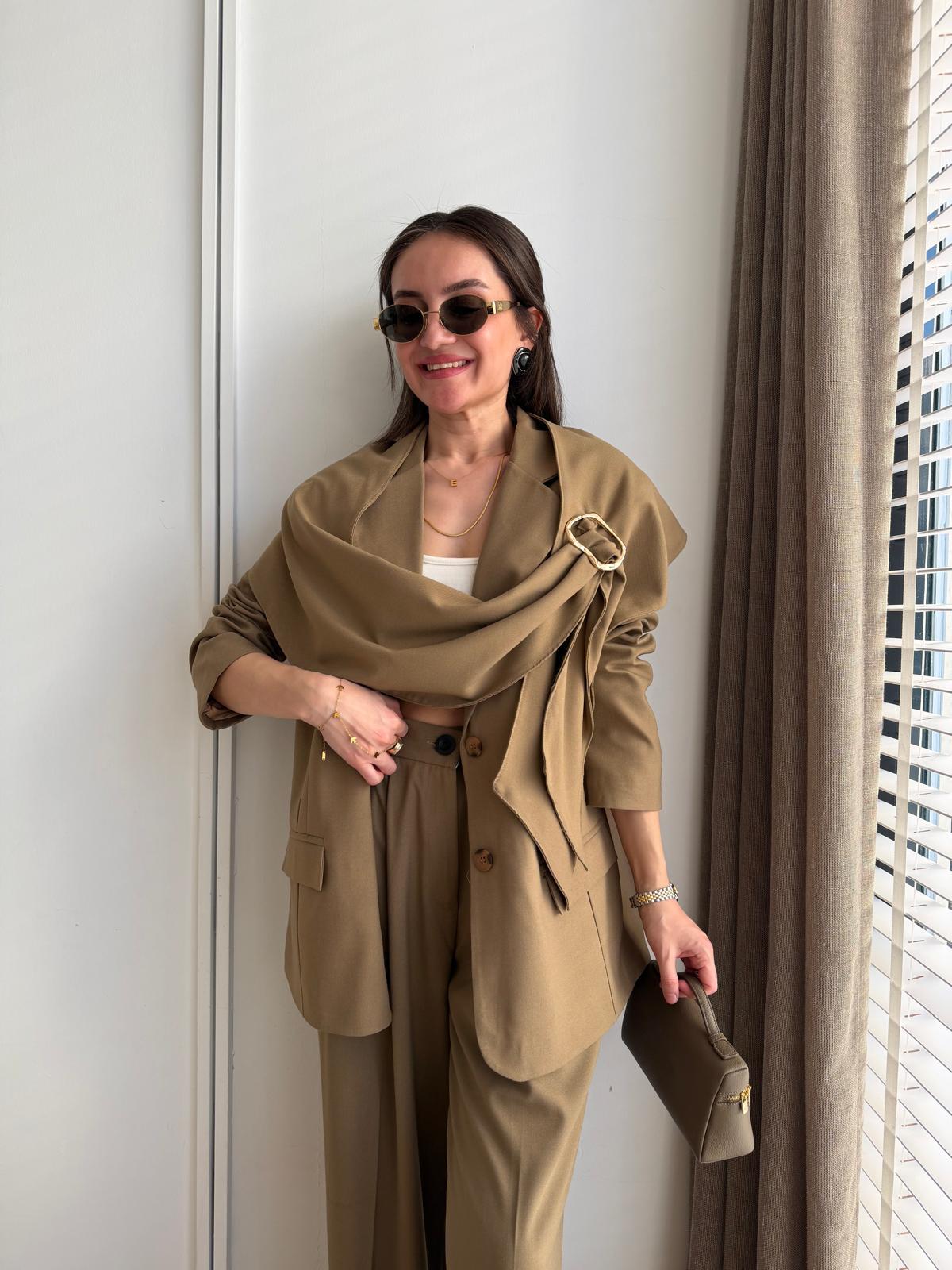 Camel Gold Toka Detaylı Şallı Blazer Ceket 9707