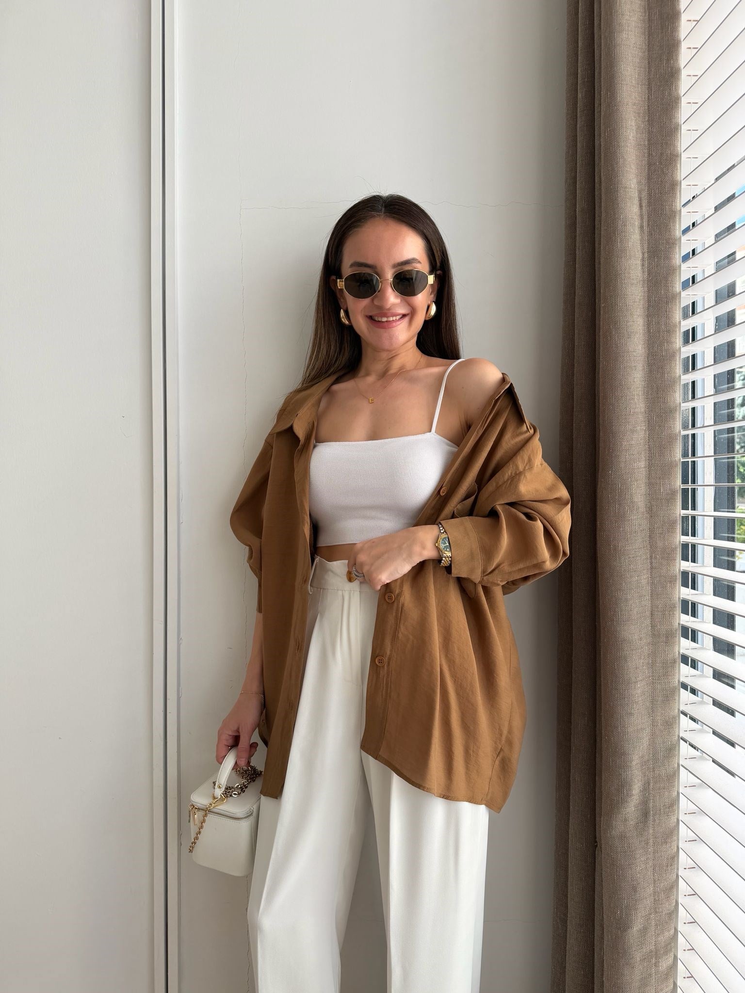 Camel Lüx Kalite Oversize Gömlek 4612