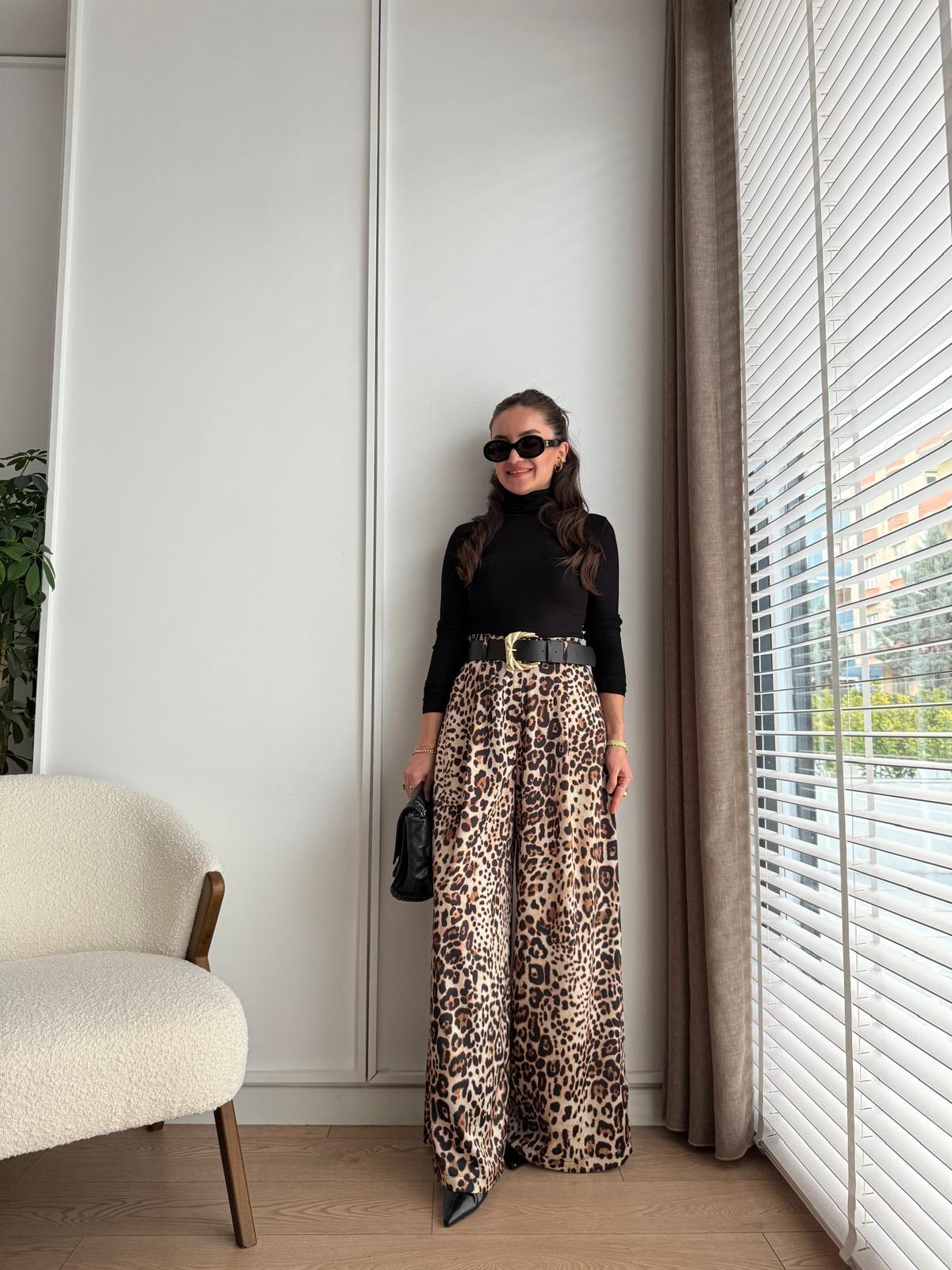Camel Özel Dokulu Kemerli Leopar Pantolon 1725