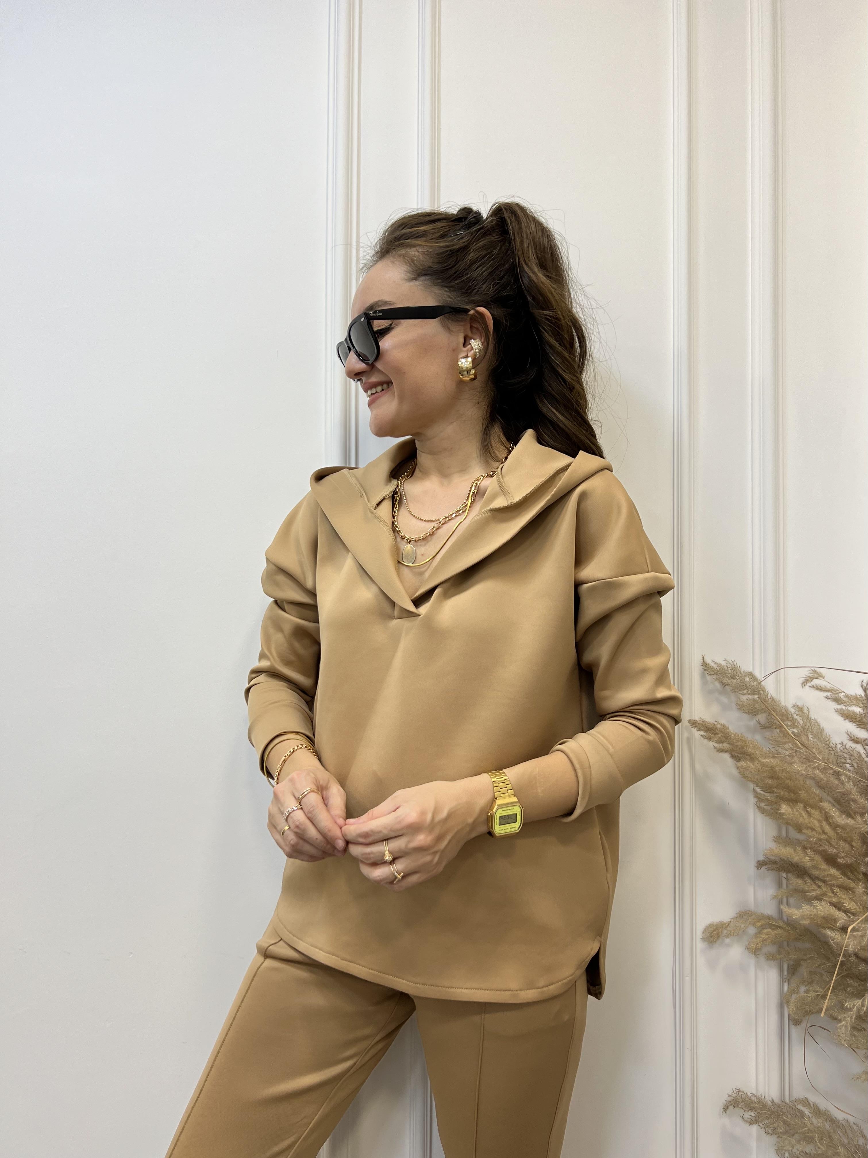 Camel Scuba Kumaş Kapüşonlu Sweatshirt 1001
