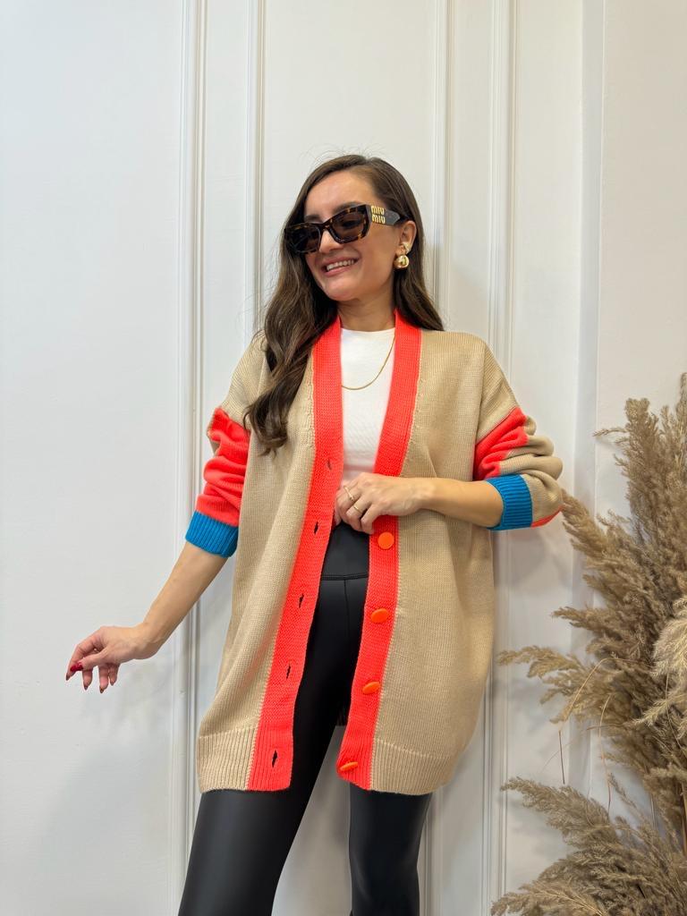 Camel Turuncu Renk Detaylı Hırka 058