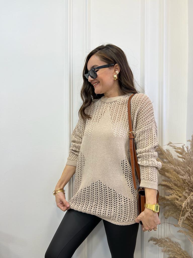Camel Yıldız Detaylı Örme Kazak 4036