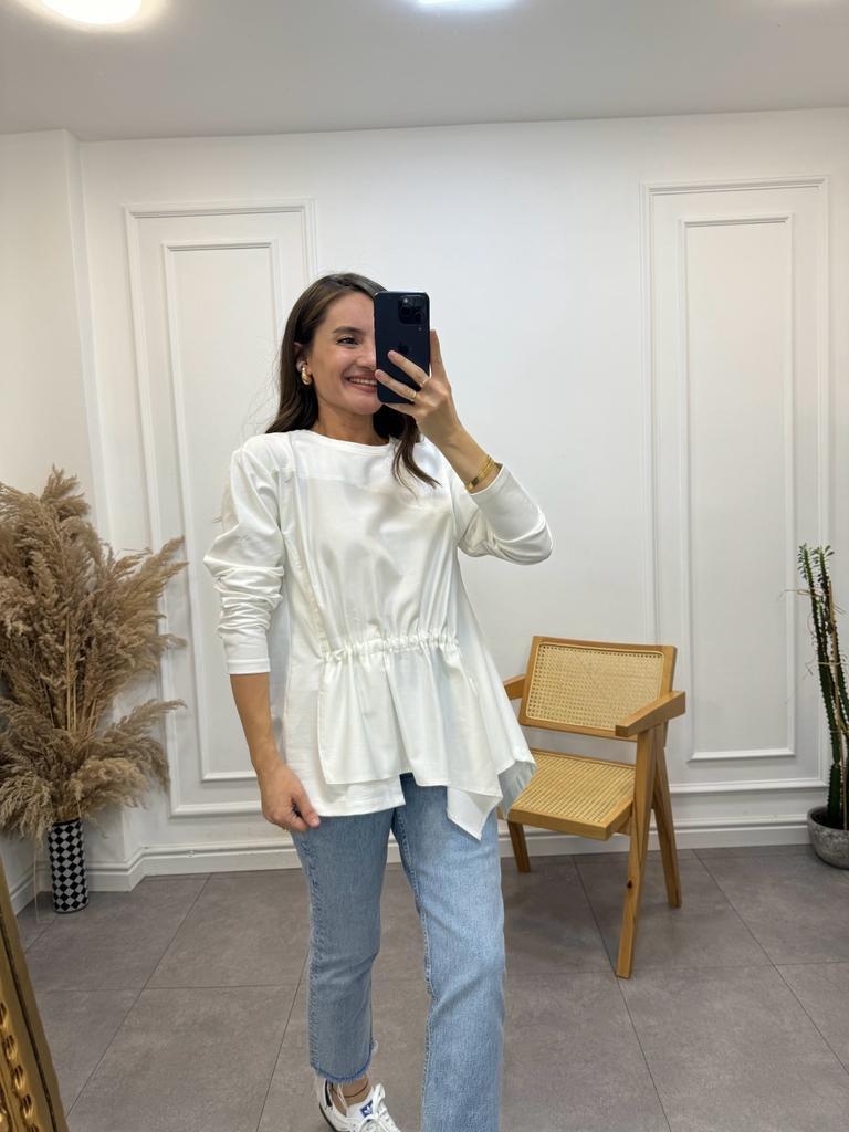 Ekru Büzgü Detaylı Tasarım Bluz 28153