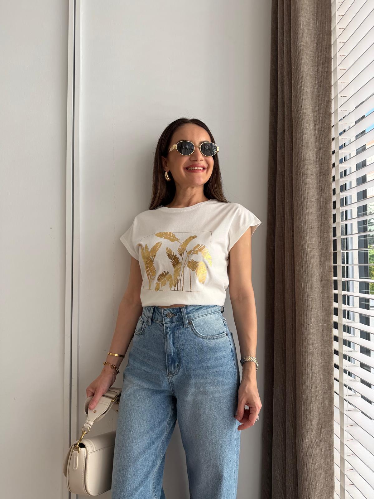 Ekru Gold Baskılı Tshirt 27644