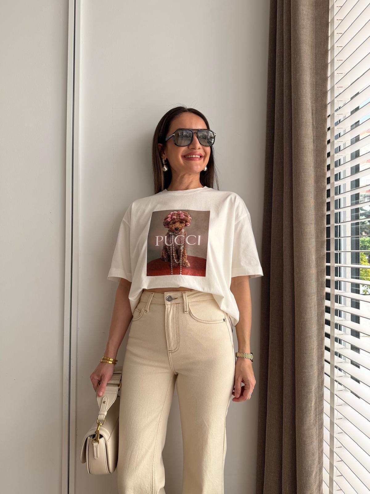 Ekru Köpek Baskılı Tshirt 261064