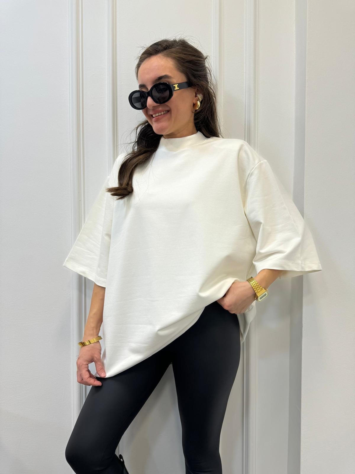 Ekru Vatkalı Basic Tshırt 35295