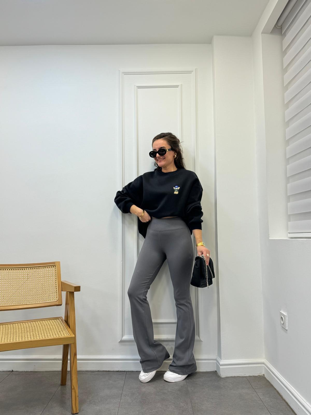 Füme Beli Fitilli İspanyol Paça Pantolon 71054