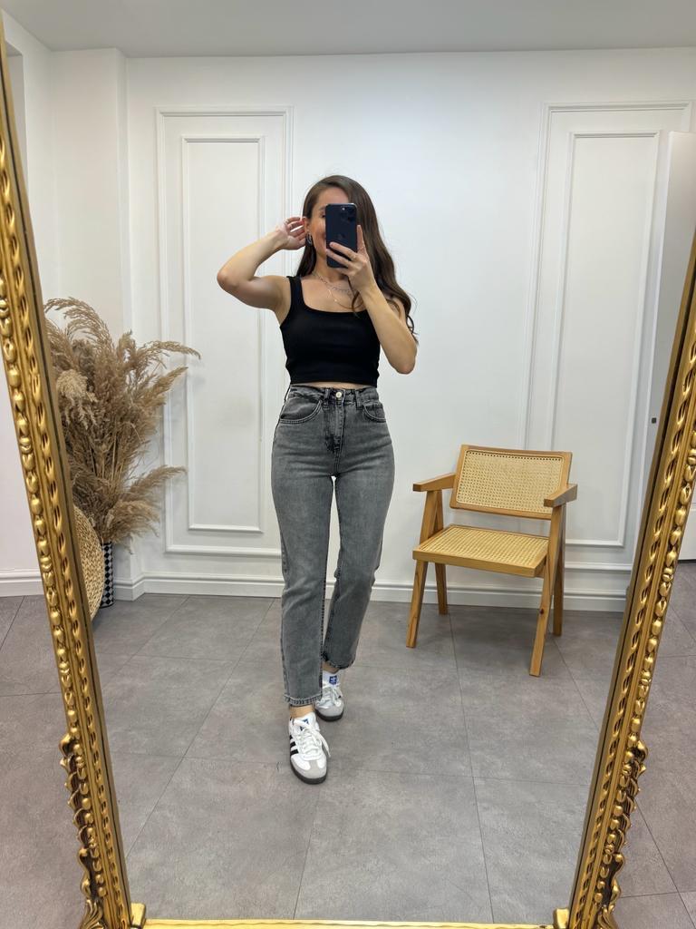 Füme Kar Yıkama Zara Yüksek Bel Mom Jean UT01