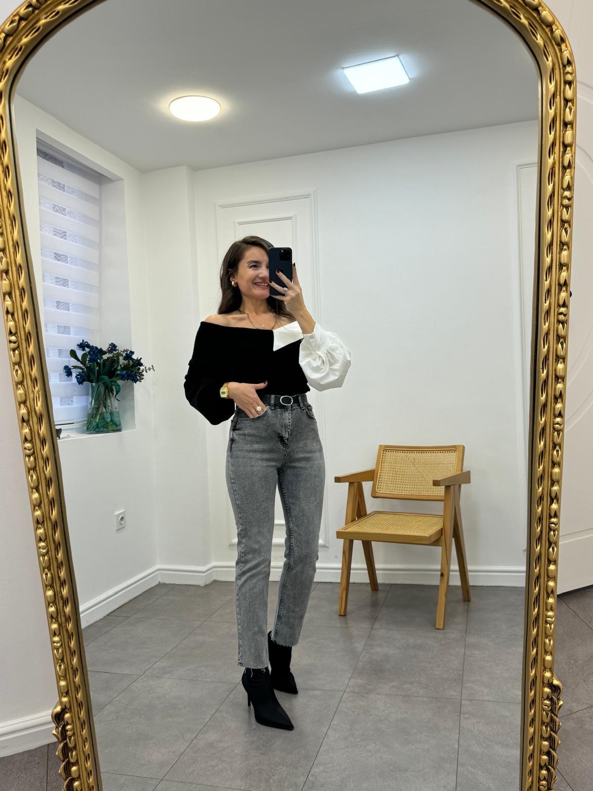 Füme Yüksek Bel Paçası Kesik Mom Jean 0520